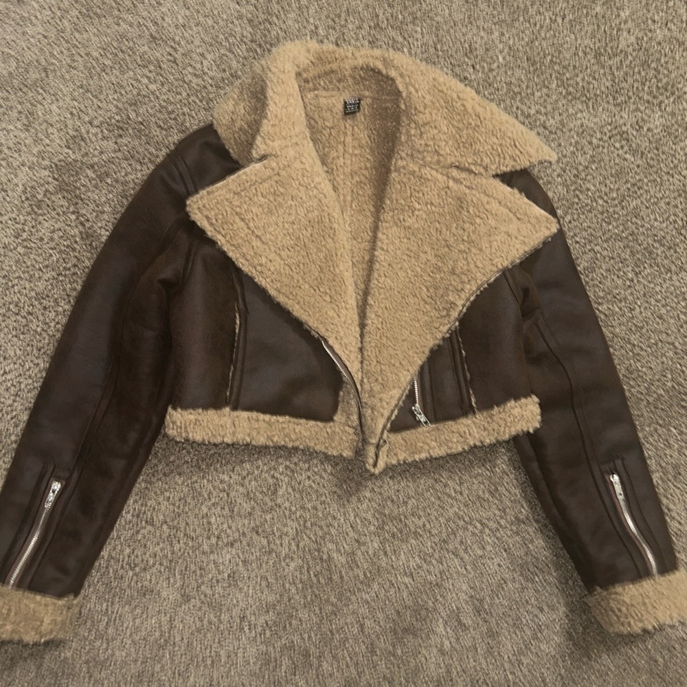 Women's Brown and Tan Shearling Jacket
